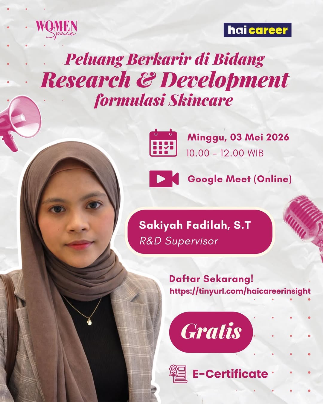 Unlock peluang kariermu di dunia R&D industri skincare! ✨Haicareer bersama Womenspace menghadirk